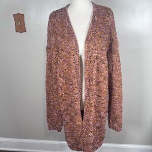 J. Jill Confetti Textured Knit Size Medium Tall Long Open Front Cardigan Sweater